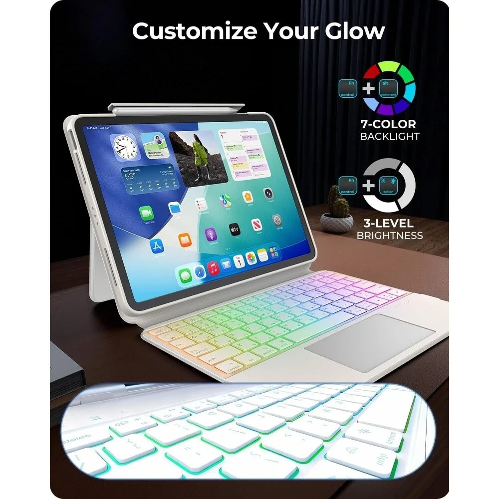 Title: Clear 360° Rotating Keyboard Case for iPad Air 13 M4/M2 & Pro 12.9 - Whi